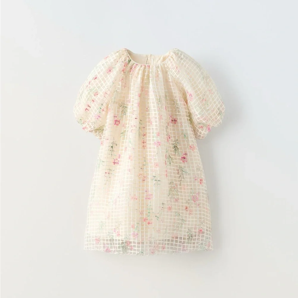 NWOT Zara Checkered Floral Organza Dress. Sizes 18-24 Months & 4 Years Available - Picture 2 of 6